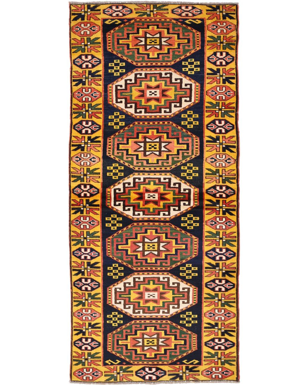 Kars 2' 7" X 6' 6" Hand-Knotted Wool Rug 2' 7" X 6' 6" (79 X 198) / Blue / Gold