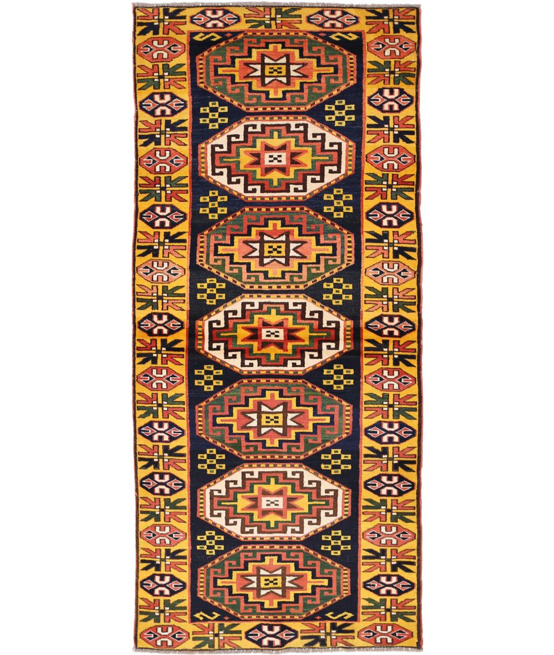 Kars 2' 7" X 6' 6" Hand-Knotted Wool Rug 2' 7" X 6' 6" (79 X 198) / Blue / Gold