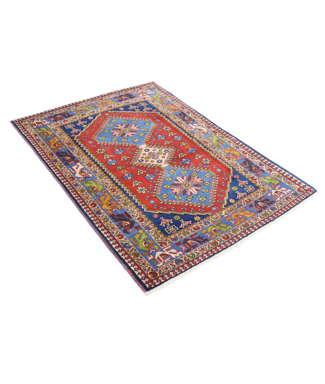 Yalameh 3'7'' X 5'0'' Hand-Knotted Wool Rug 3'7'' x 5'0'' (108 X 150) / Rust / Blue