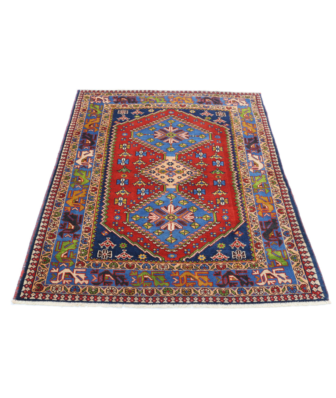 Yalameh 3'7'' X 5'0'' Hand-Knotted Wool Rug 3'7'' x 5'0'' (108 X 150) / Rust / Blue