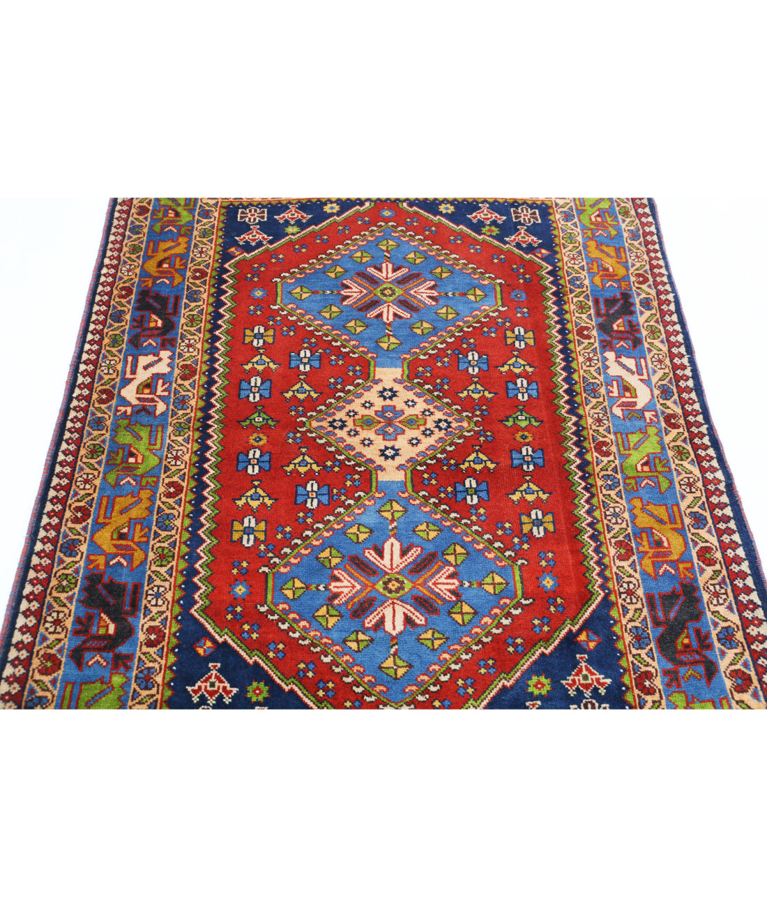 Yalameh 3'7'' X 5'0'' Hand-Knotted Wool Rug 3'7'' x 5'0'' (108 X 150) / Rust / Blue