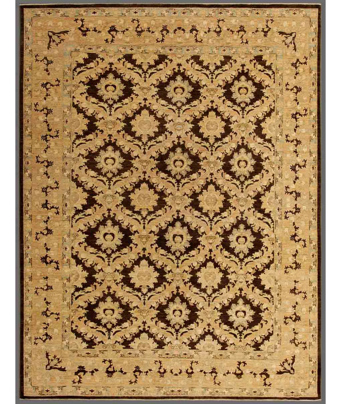Hand Knotted Ziegler Wool Rug 8' 10" X 11' 9" 8' 10" X 11' 9" (269 X 358) / Brown / Ivory
