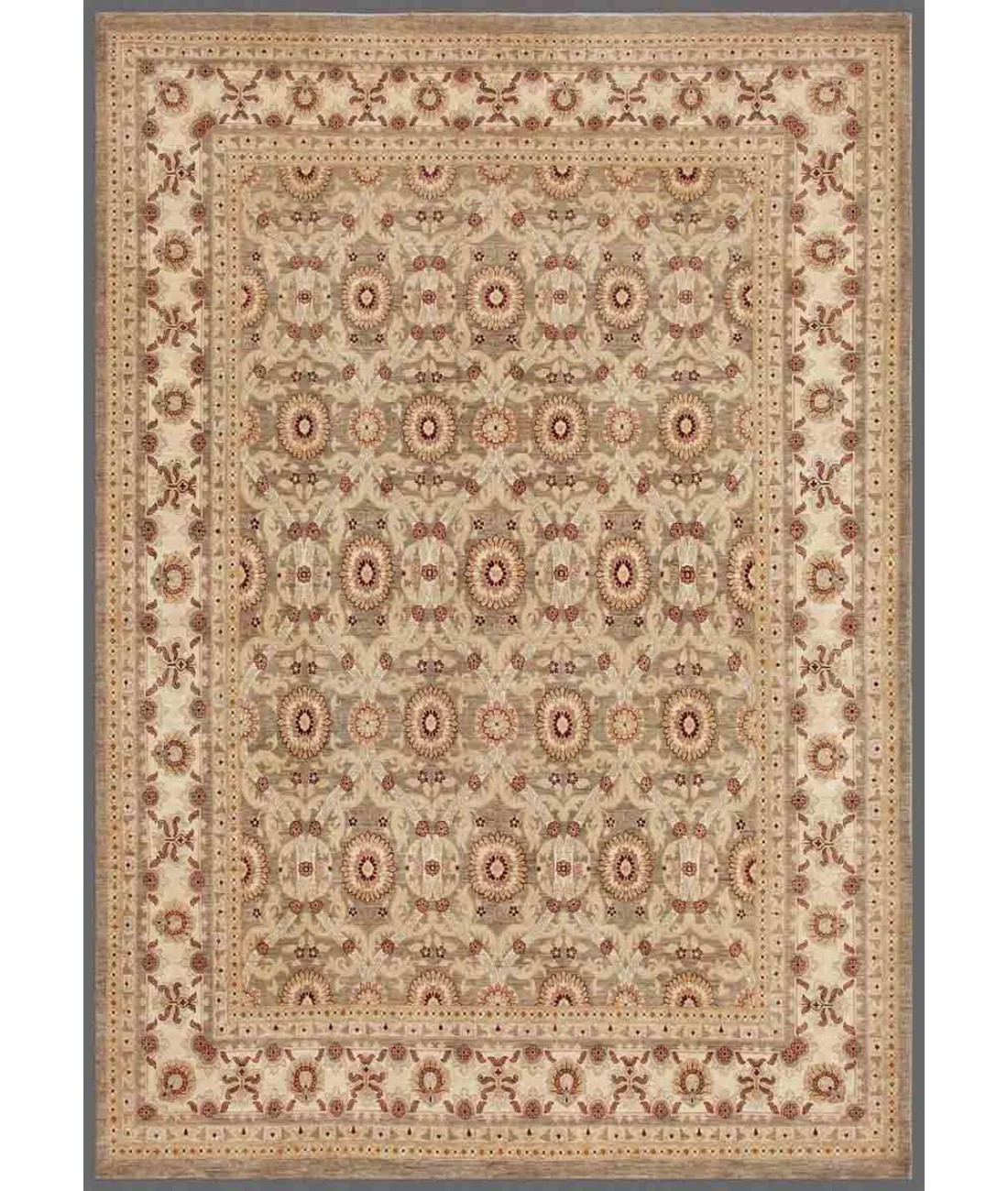 Hand Knotted Ziegler Wool Rug 10' 0" X 14' 0" 10' 0" X 14' 0" (305 X 427) / Taupe / Ivory