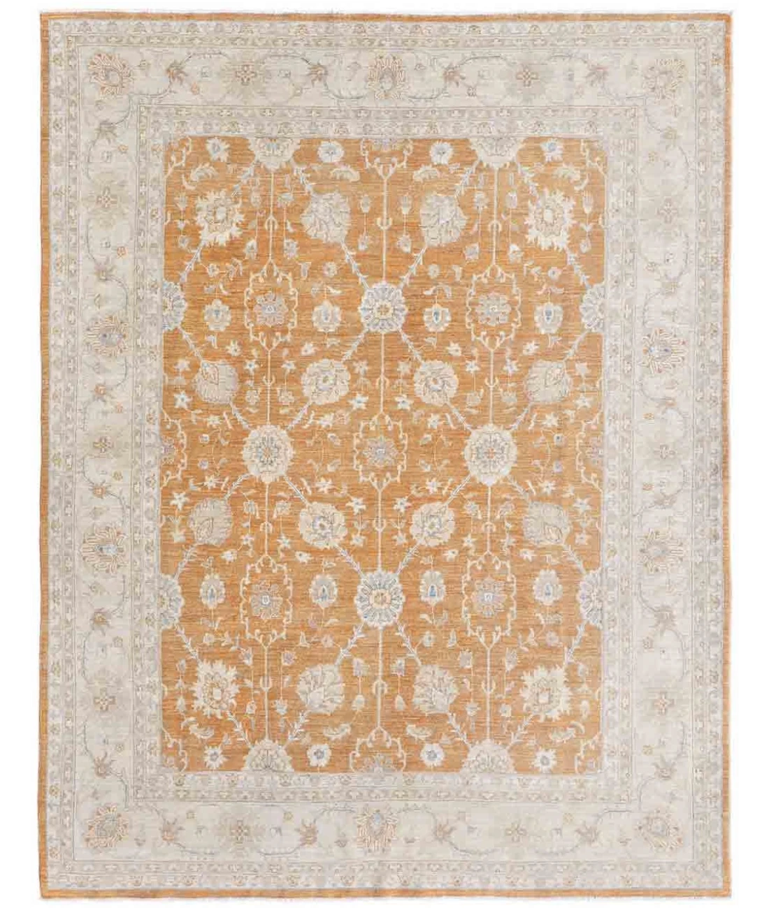 Hand Knotted Ziegler Wool Rug 8' 0" X 10' 1" 8' 0" X 10' 1" (244 X 307) / Orange / Ivory