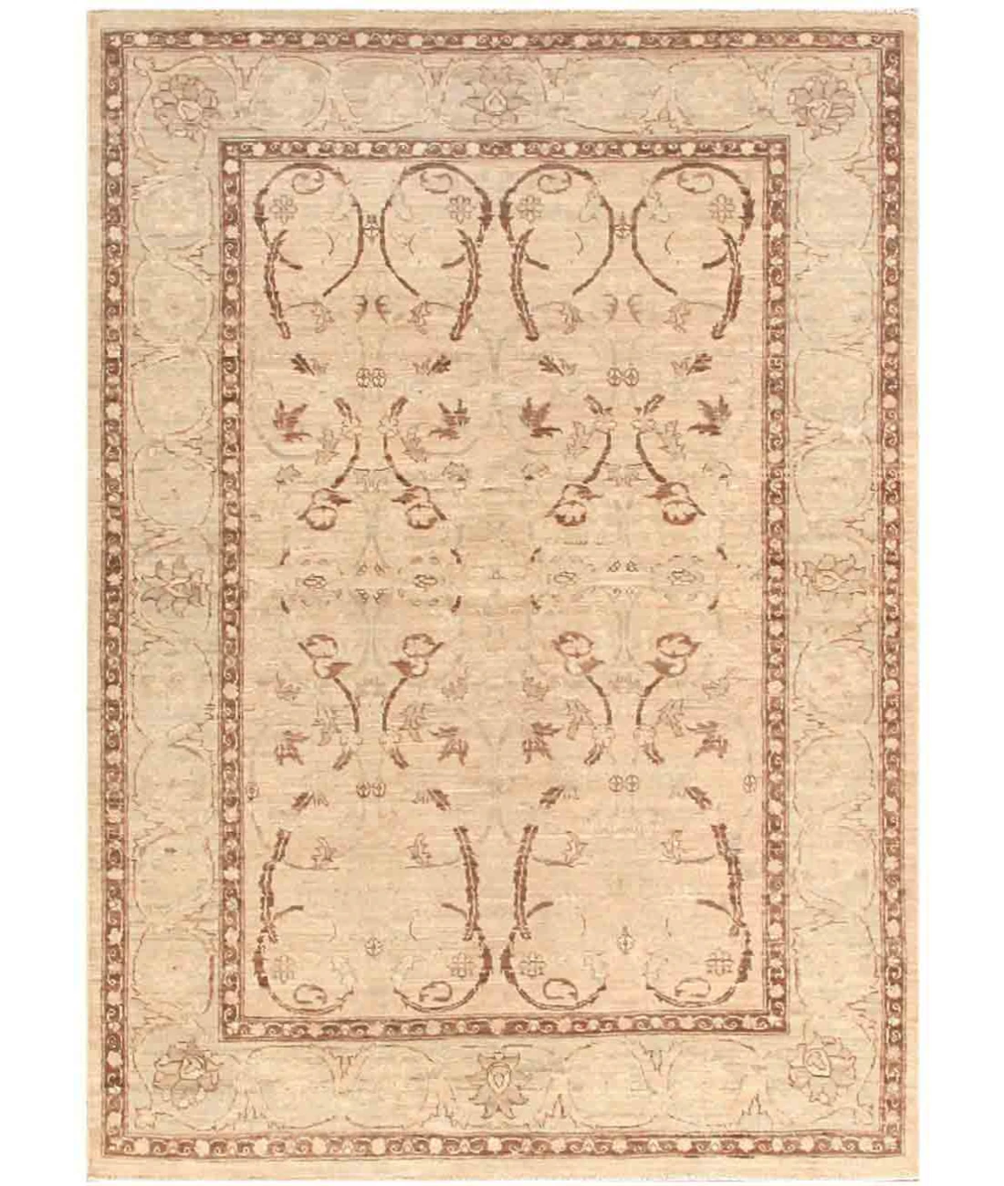 Hand Knotted Ziegler Wool Rug 4' 3" X 5' 10" 4' 3" X 5' 10" (130 X 178) / Brown / Brown