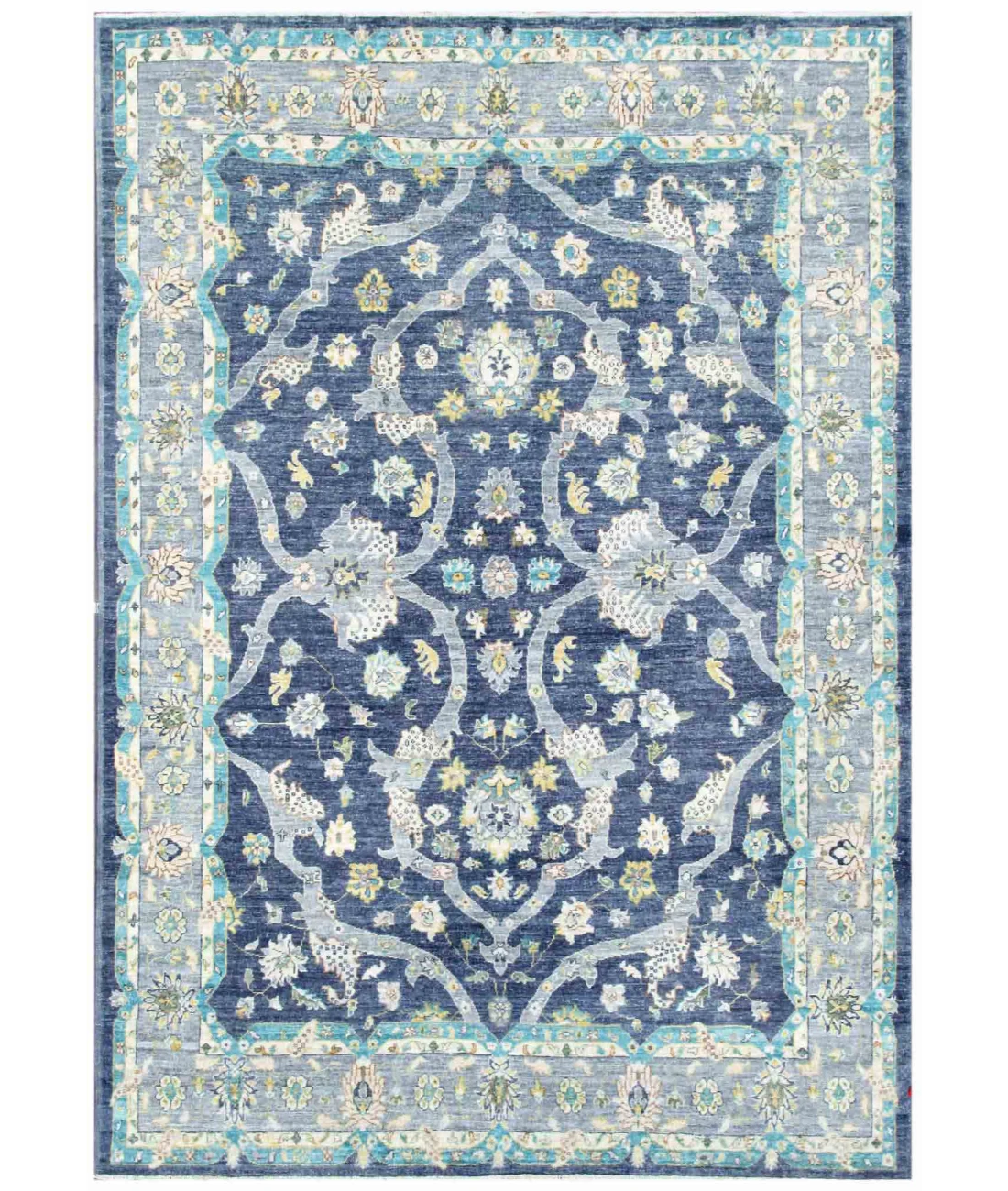 Hand Knotted Ziegler Wool Rug - 6'0'' x 8'6'' 6' 0" X 8' 6" ( 183 X 259 ) / Grey / Teal