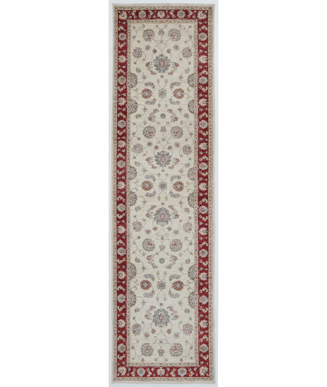 Hand Knotted Ziegler Wool Rug 2' 7" X 9' 8" 2' 7" X 9' 8" (79 X 295) / Ivory / Red