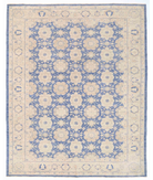 Hand Knotted Ziegler Wool Rug 8' 1" X 10' 2" 8' 1" X 10' 2" (246 X 310) / Blue / Ivory