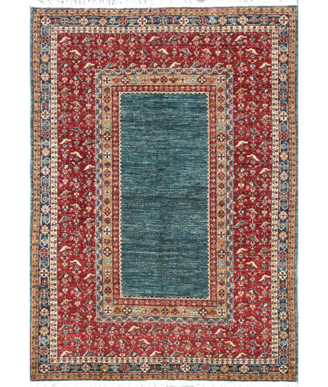 Hand Knotted Ziegler Wool Rug - 5'9'' x 7'11'' 5' 9" X 7' 11" ( 175 X 241 ) / Blue / Red