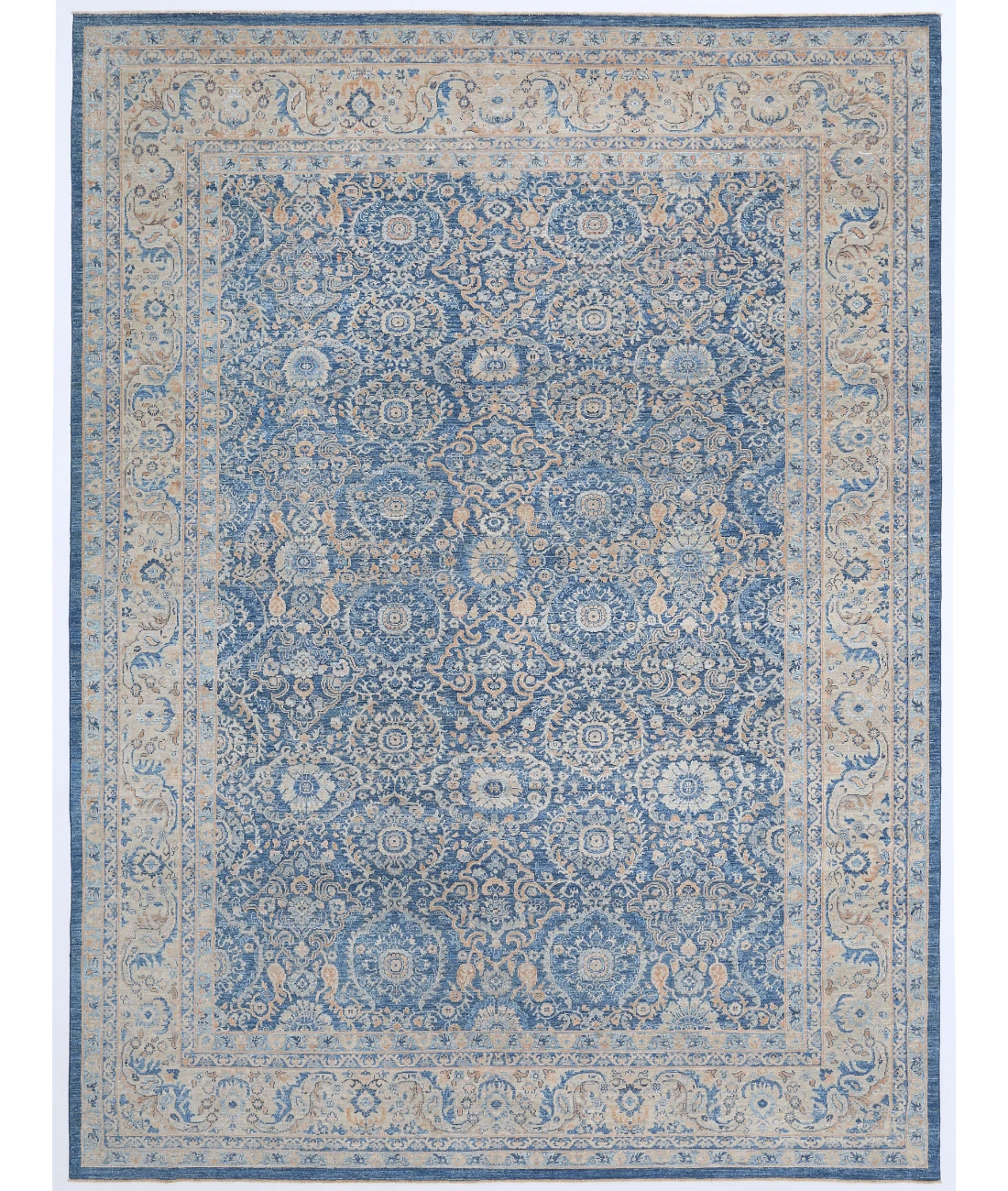 Hand Knotted Ziegler Wool Rug 9' 11" X 13' 2" 9' 11" X 13' 2" (302 X 401) / Blue / Gold