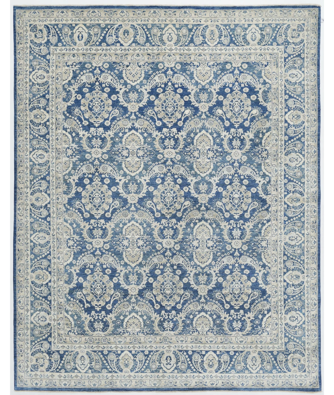 Hand Knotted Ziegler Wool Rug 7' 9" X 9' 8" 7' 9" X 9' 8" (236 X 295) / Blue / Blue