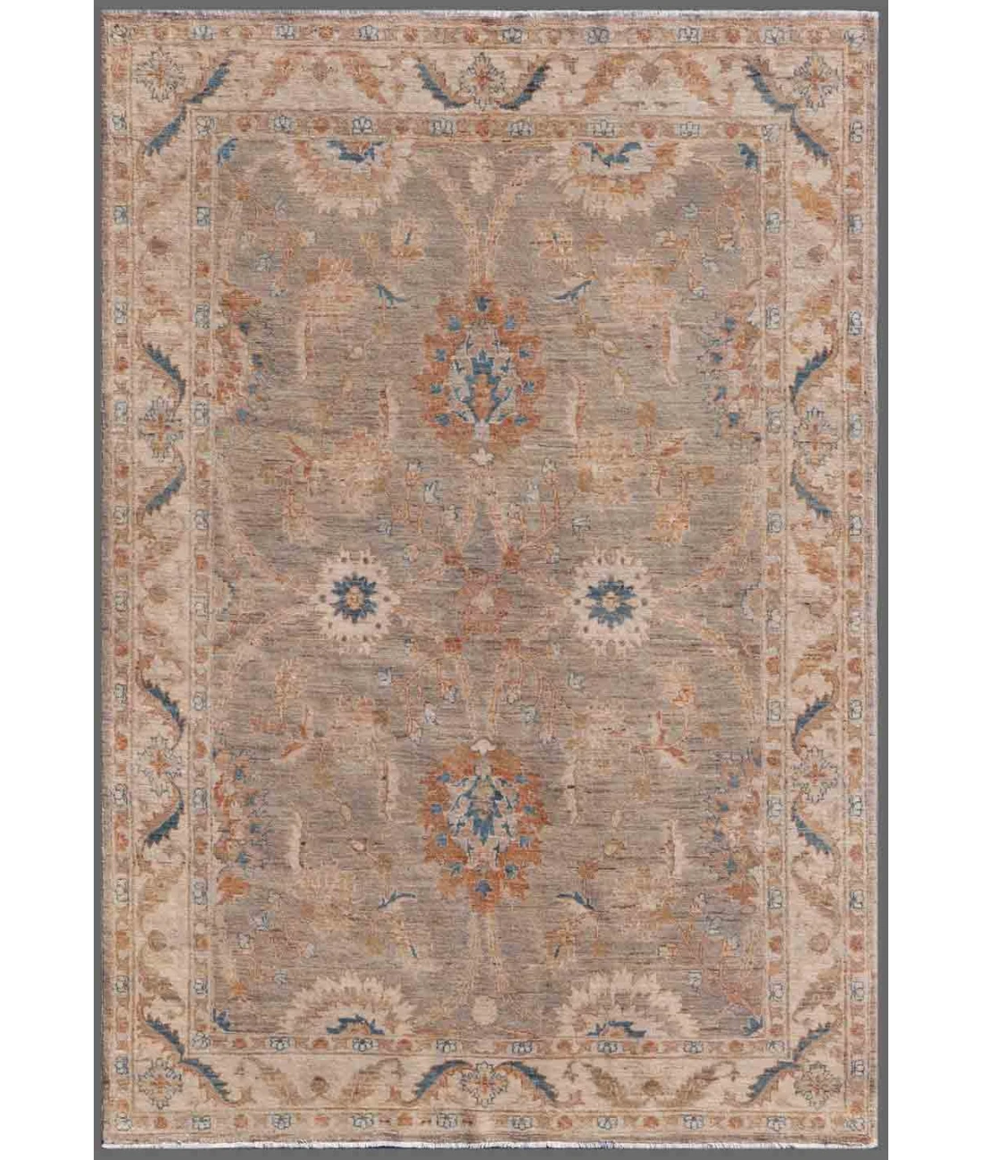 Hand Knotted Ziegler Wool Rug 4' 10" X 6' 11" 4' 10" X 6' 11" (147 X 211) / Grey / Ivory