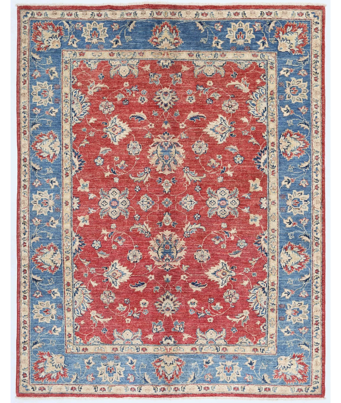 Hand Knotted Ziegler Wool Rug 4' 11" X 6' 3" 4' 11" X 6' 3" (150 X 191) / Red / Blue