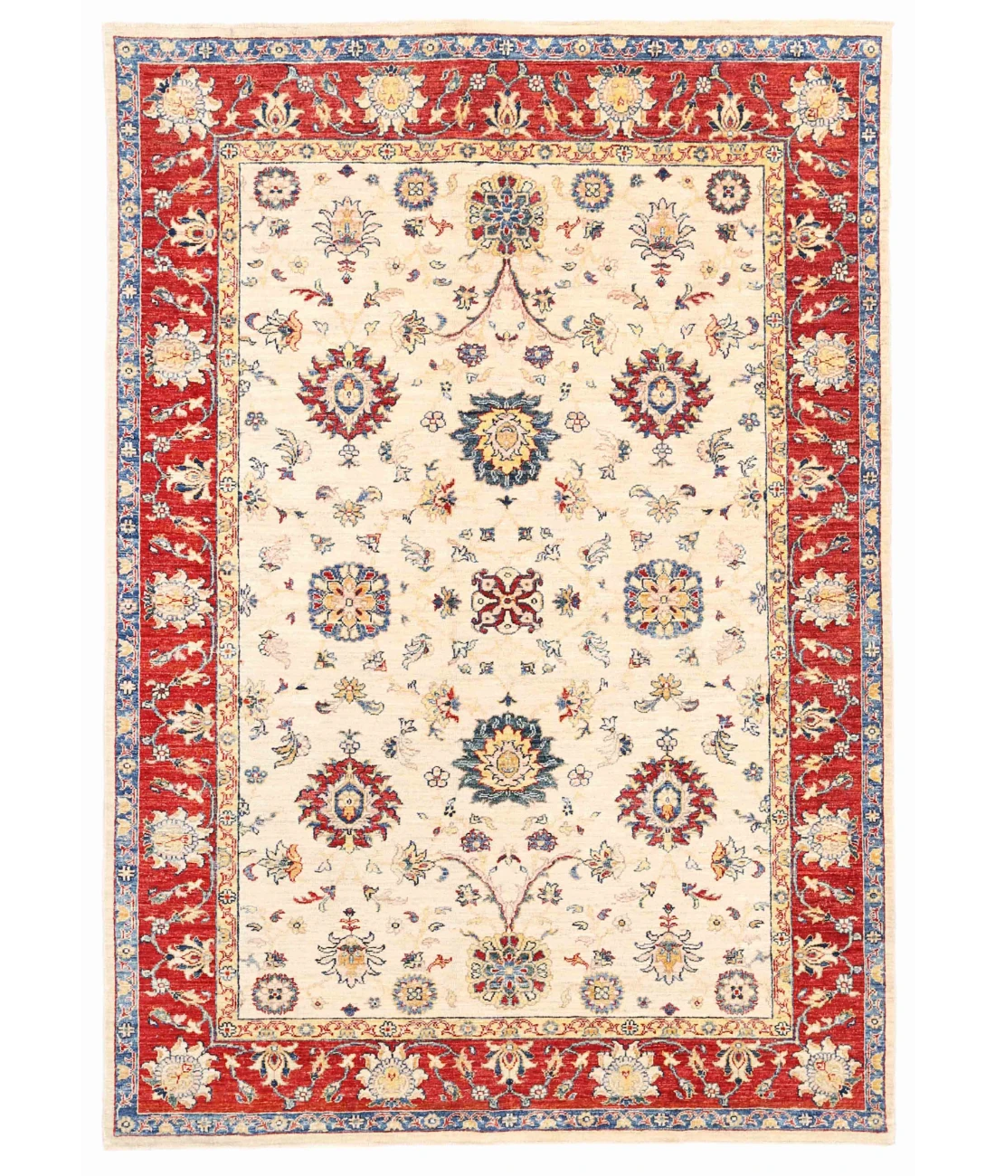 Hand Knotted Ziegler Wool Rug 5' 6" X 8' 0" 5' 6" X 8' 0" (168 X 244) / Ivory / Red