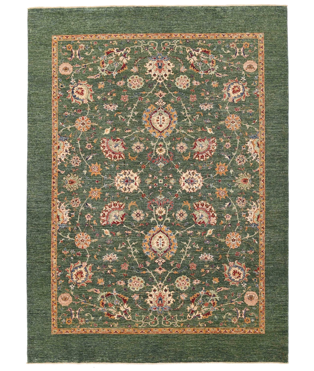 Hand Knotted Ziegler Farhan Wool Rug - 6'8'' x 9'3'' 6' 8" X 9' 3" ( 203 X 282 ) / Green / Gold