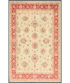 Hand Knotted Ziegler Wool Rug 4' 1" X 6' 3" 4' 1" X 6' 3" (124 X 191) / Ivory / Red