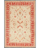 Hand Knotted Ziegler Wool Rug 4' 1" X 6' 1" 4' 1" X 6' 1" (124 X 185) / Ivory / Red