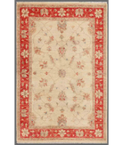 Hand Knotted Ziegler Wool Rug 4' 1" X 6' 3" 4' 1" X 6' 3" (124 X 191) / Ivory / Red