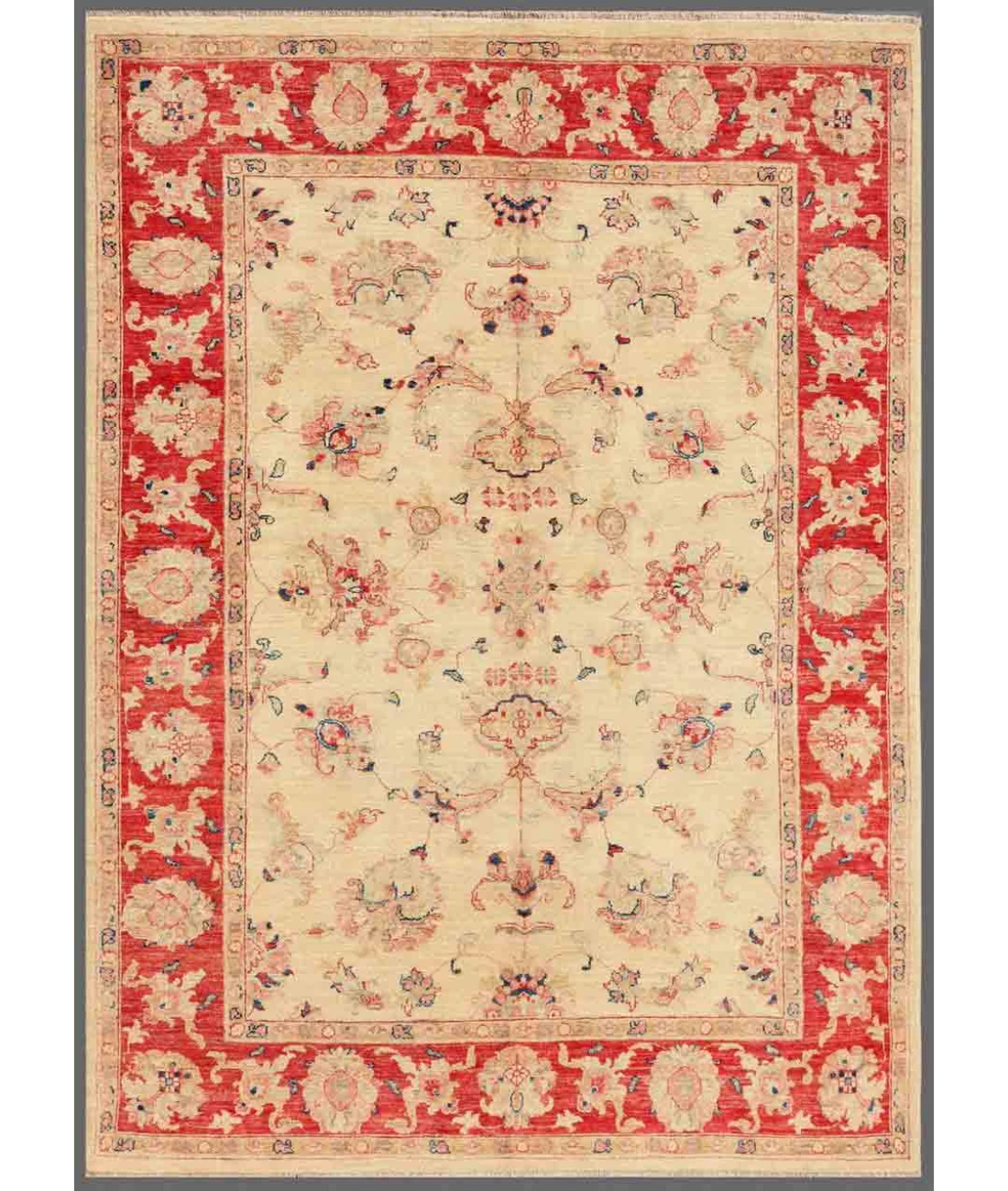 Hand Knotted Ziegler Wool Rug 5' 6" X 7' 3" 5' 6" X 7' 3" (168 X 221) / Ivory / Red
