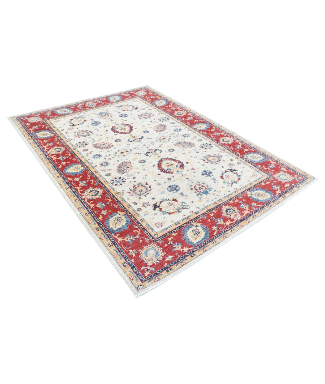 Ziegler 5'7'' X 7'4'' Hand-Knotted Wool Rug 5'7'' x 7'4'' (168 X 220) / Ivory / Red