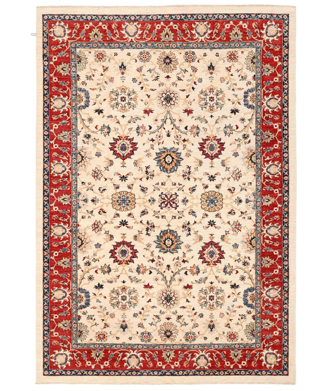 Hand Knotted Ziegler Wool Rug 6' 5" X 9' 5" 6' 5" X 9' 5" (196 X 287) / Ivory / Red