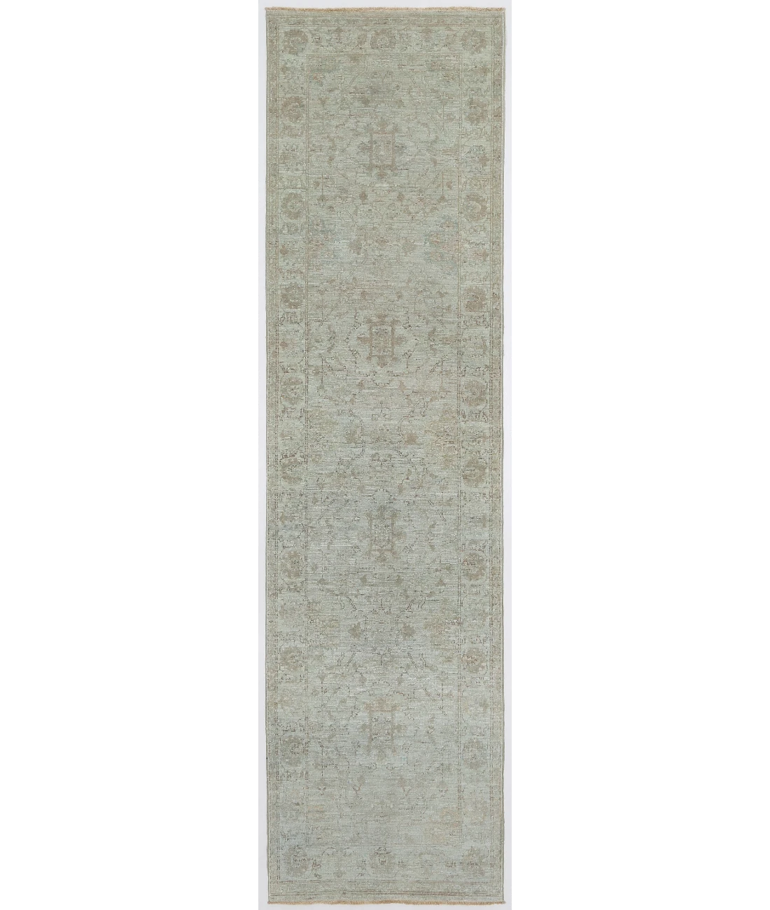Hand Knotted Ziegler Wool Rug 2' 8" X 9' 9" 2' 8" X 9' 9" (81 X 297) / Green / Ivory