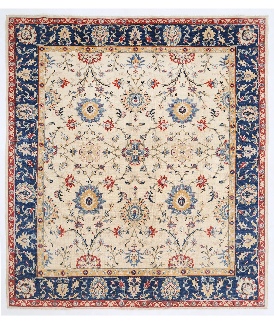 Hand Knotted Ziegler Wool Rug 8' 0" X 8' 11" 8' 0" X 8' 11" (244 X 272) / Ivory / Blue