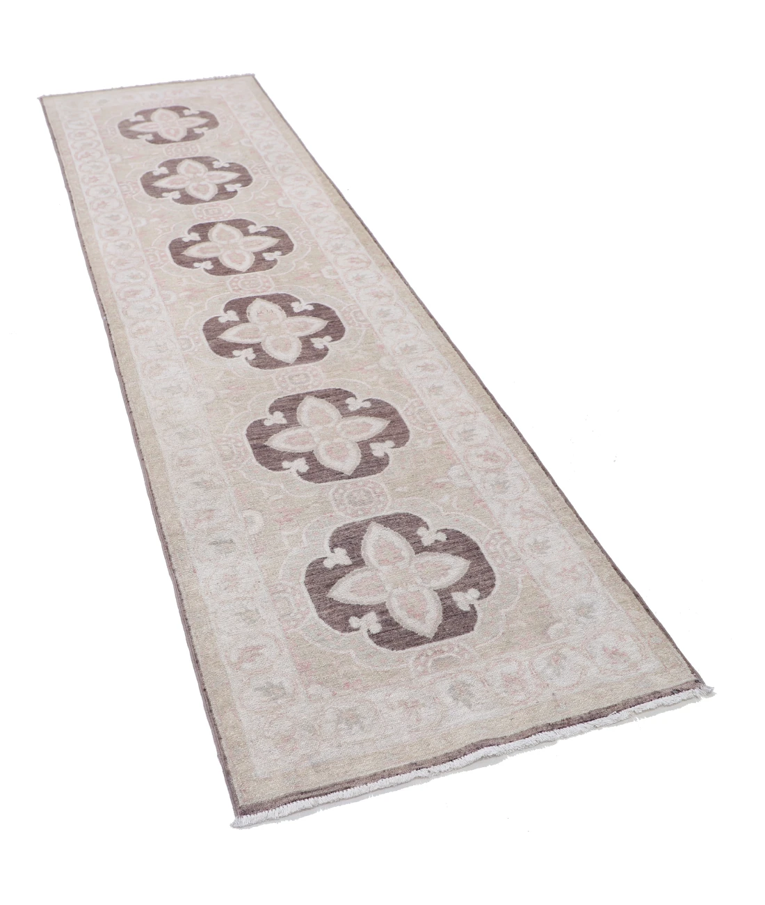 Hand Knotted Ziegler Wool Rug 2' 7" X 9' 8" 2' 7" X 9' 8" (79 X 295) / Brown / Ivory