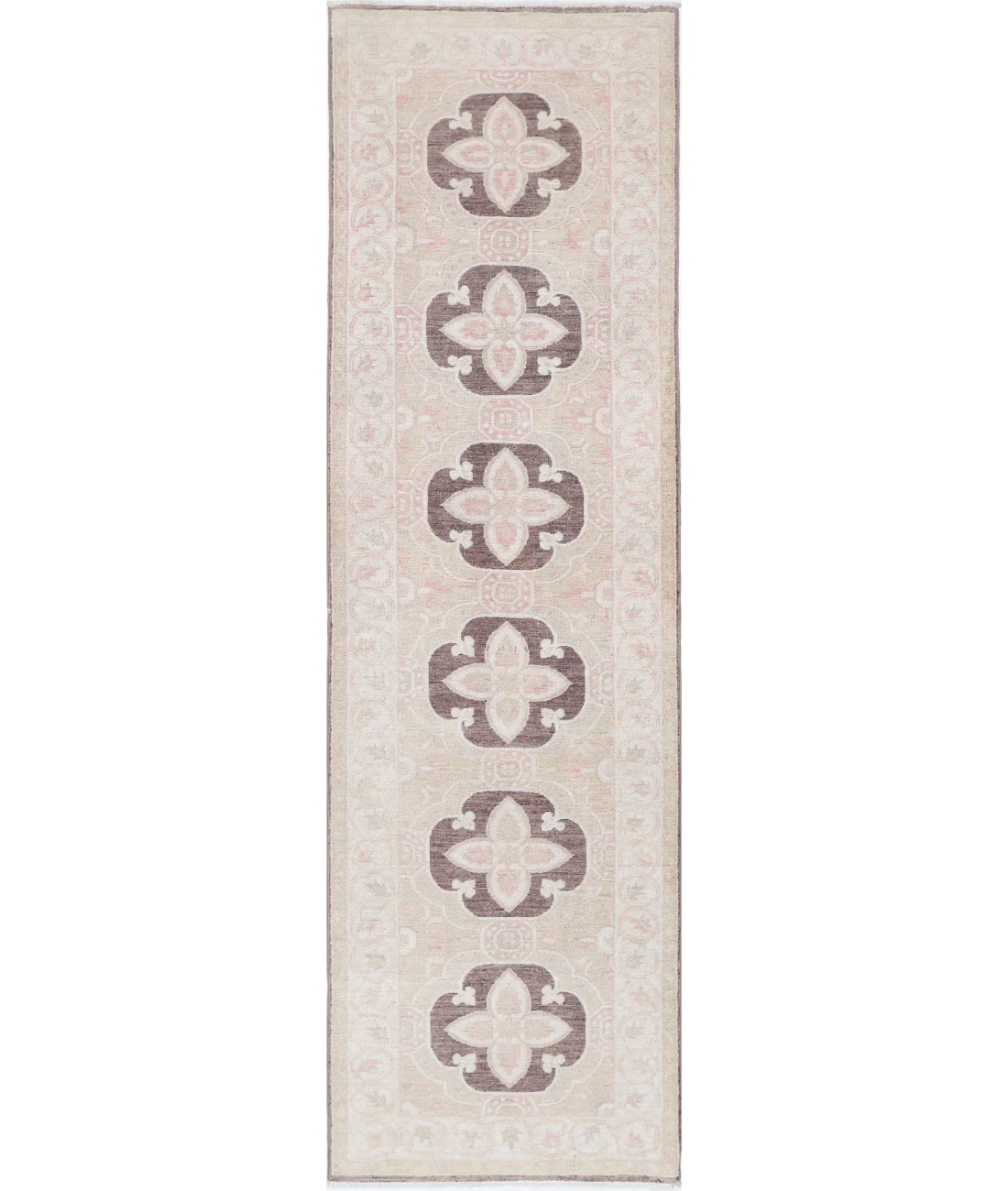 Hand Knotted Ziegler Wool Rug 2' 7" X 9' 8" 2' 7" X 9' 8" (79 X 295) / Brown / Ivory