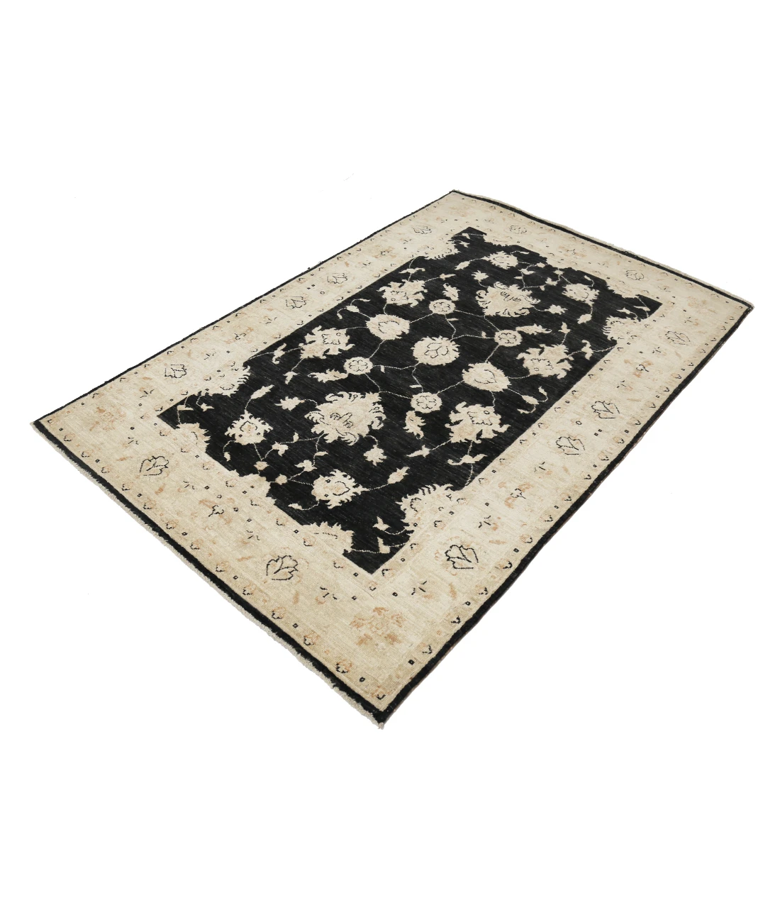 Hand Knotted Ziegler Wool Rug 3' 11" X 6' 0" 3' 11" X 6' 0" (119 X 183) / Black / Ivory