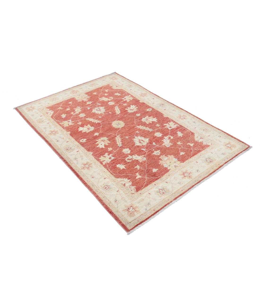 Hand Knotted Ziegler Wool Rug 4' 0" X 5' 9" 4' 0" X 5' 9" (122 X 175) / Orange / Ivory