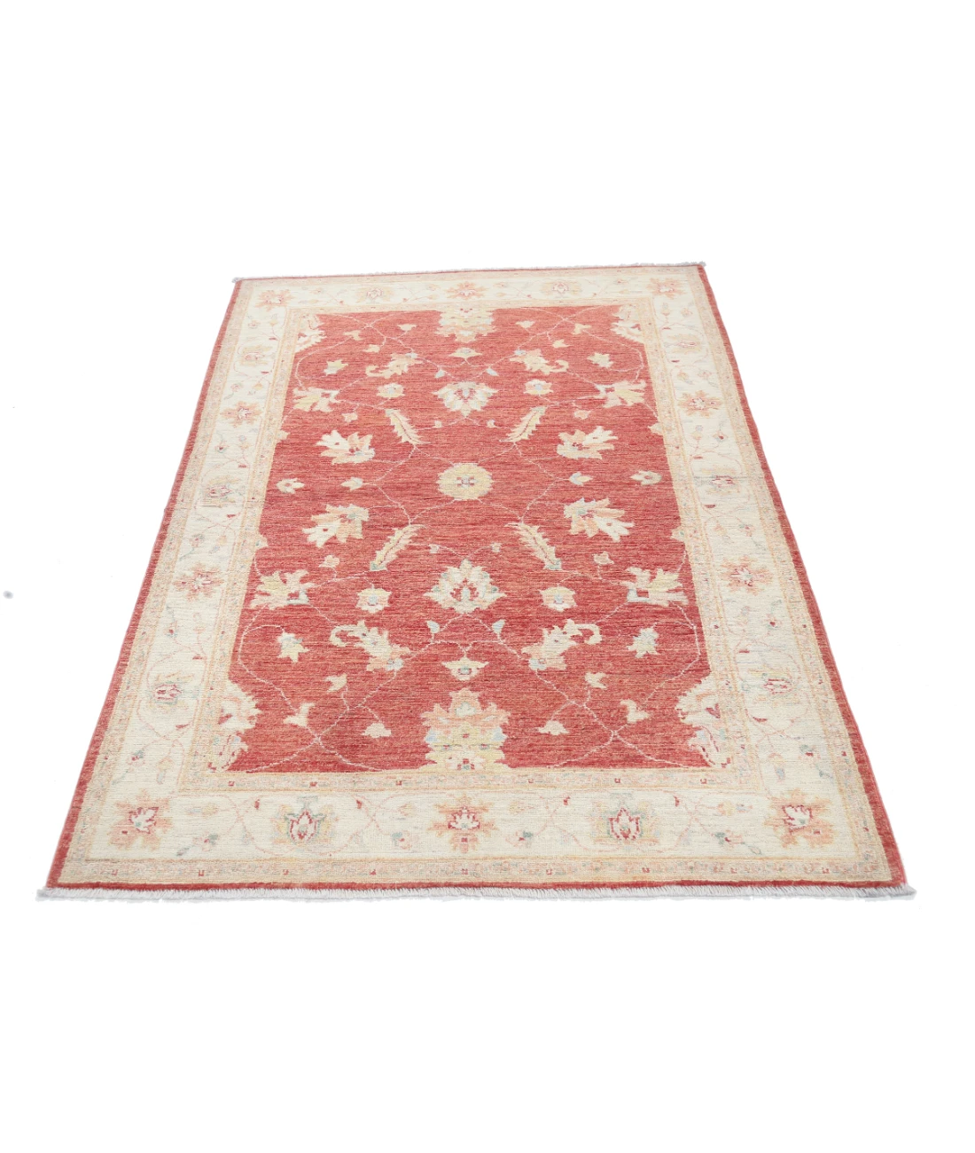 Hand Knotted Ziegler Wool Rug 4' 0" X 5' 9" 4' 0" X 5' 9" (122 X 175) / Orange / Ivory