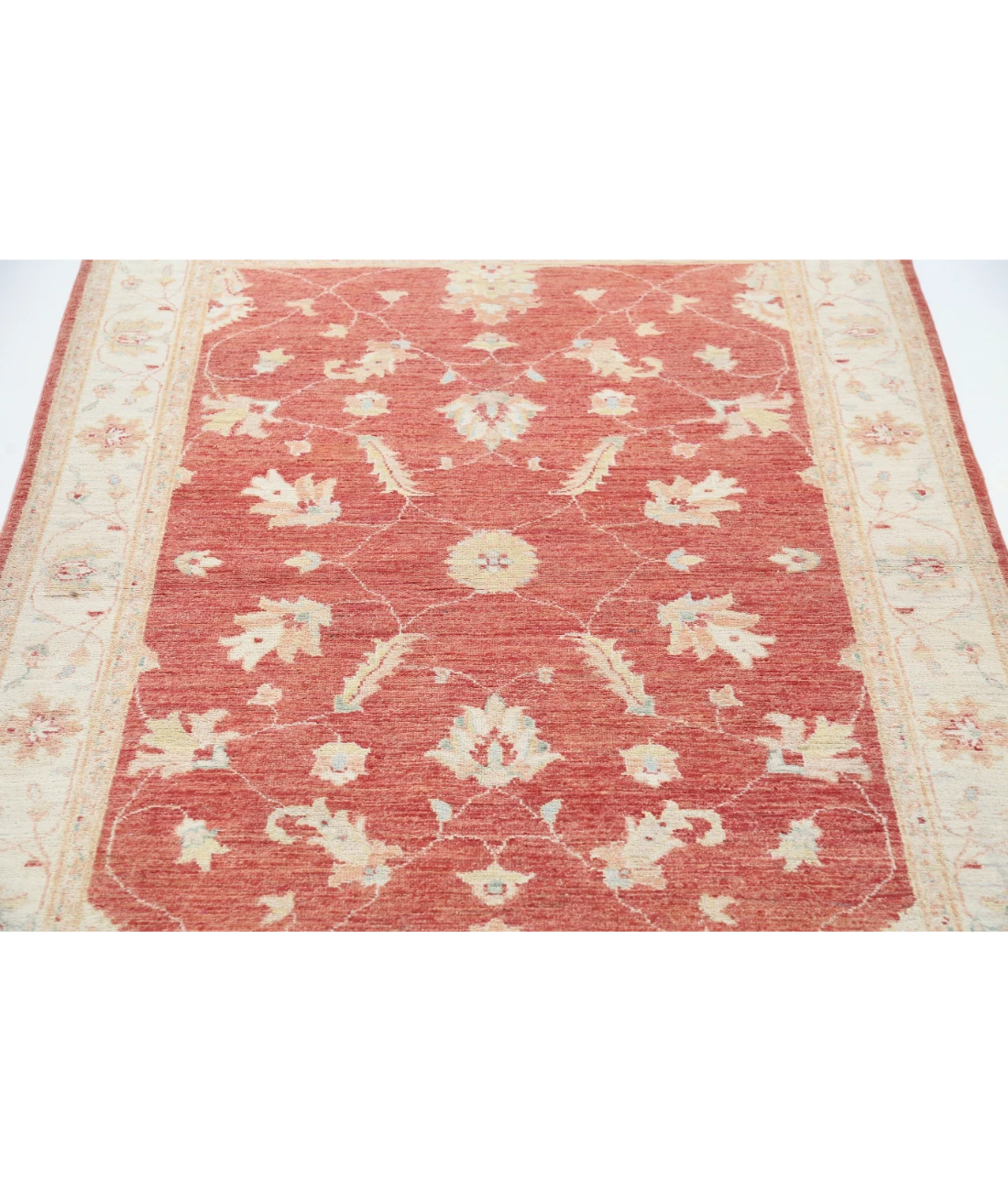 Hand Knotted Ziegler Wool Rug 4' 0" X 5' 9" 4' 0" X 5' 9" (122 X 175) / Orange / Ivory