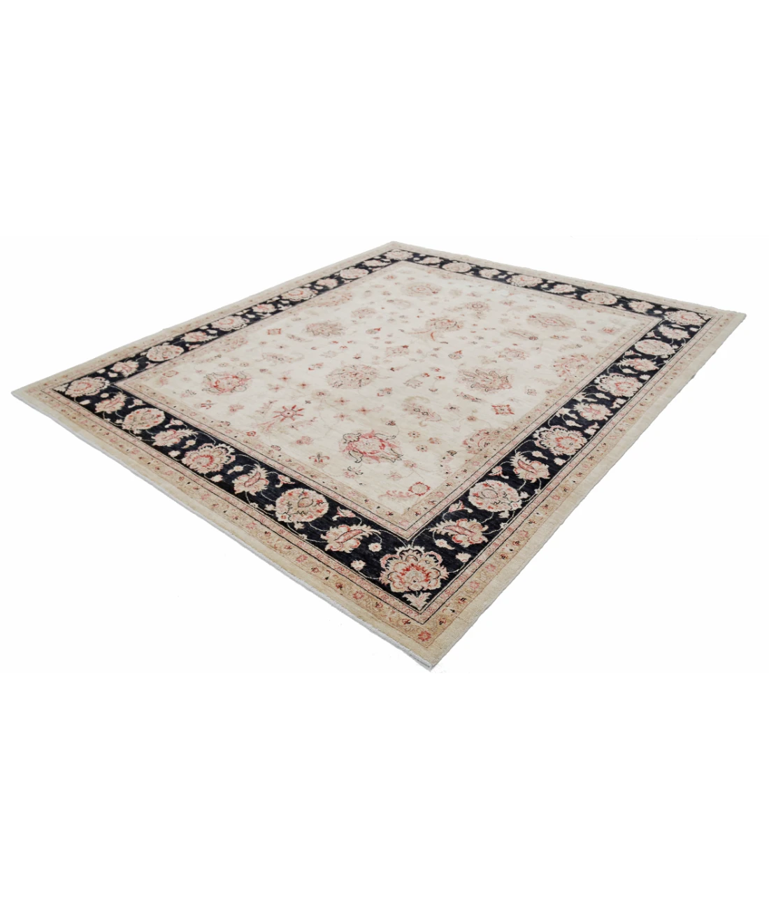 Hand Knotted Ziegler Wool Rug 8' 2" X 9' 5" 8' 2" X 9' 5" (249 X 287) / Ivory / Black