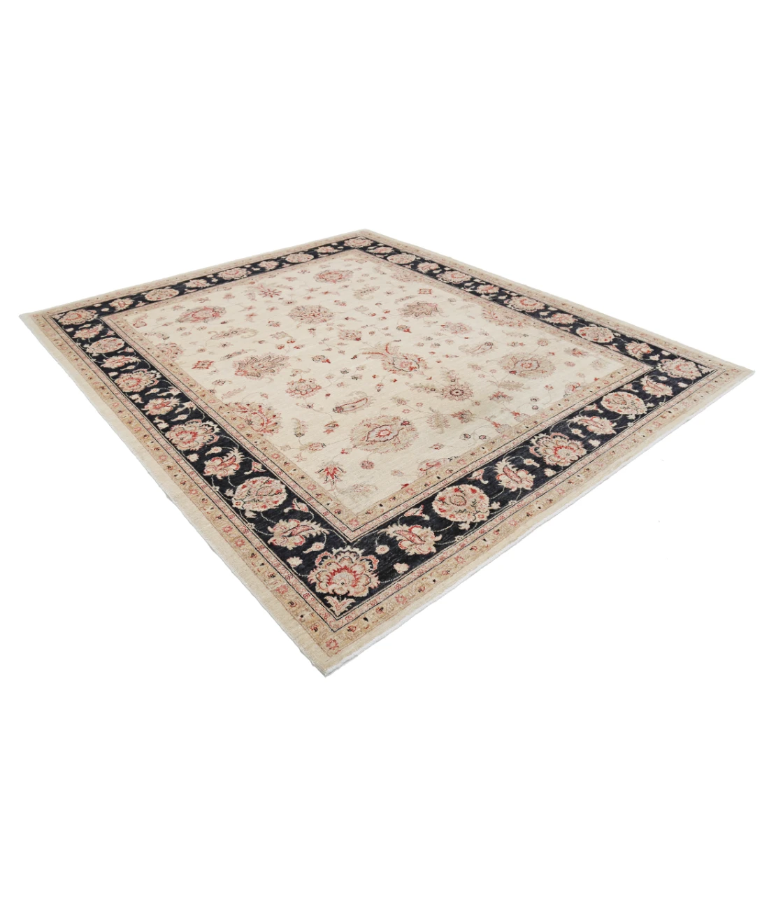 Hand Knotted Ziegler Wool Rug 8' 2" X 9' 5" 8' 2" X 9' 5" (249 X 287) / Ivory / Black