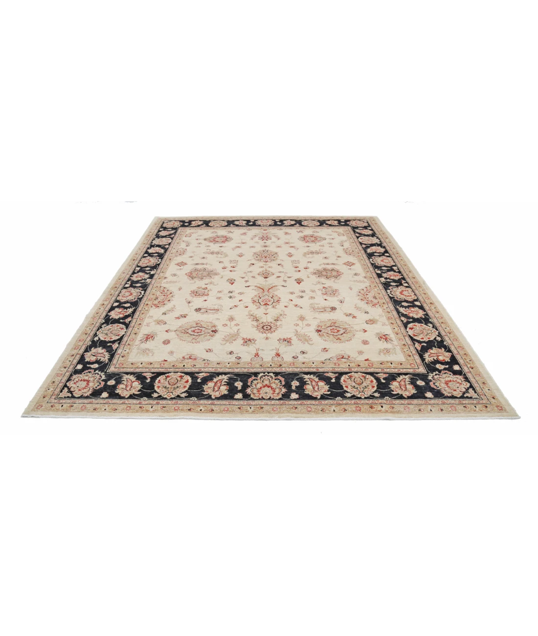 Hand Knotted Ziegler Wool Rug 8' 2" X 9' 5" 8' 2" X 9' 5" (249 X 287) / Ivory / Black