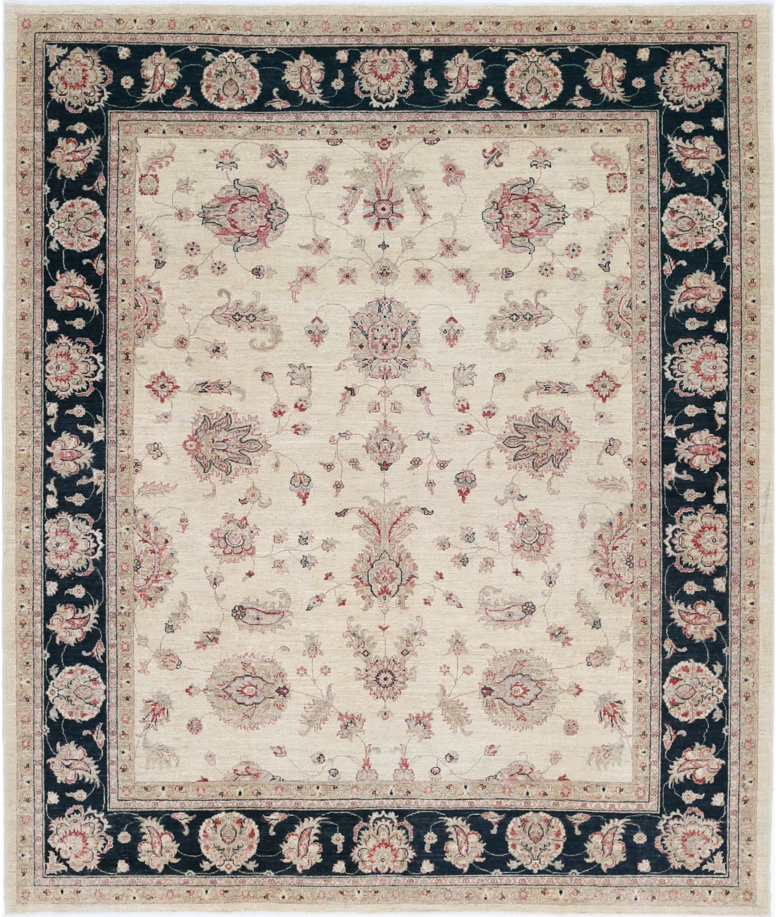 Hand Knotted Ziegler Wool Rug 8' 2" X 9' 5" 8' 2" X 9' 5" (249 X 287) / Ivory / Black