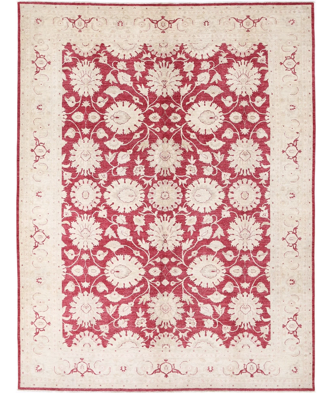Hand Knotted Ziegler Wool Rug 9' 0" X 11' 11" 9' 0" X 11' 11" (274 X 363) / Ivory / Red