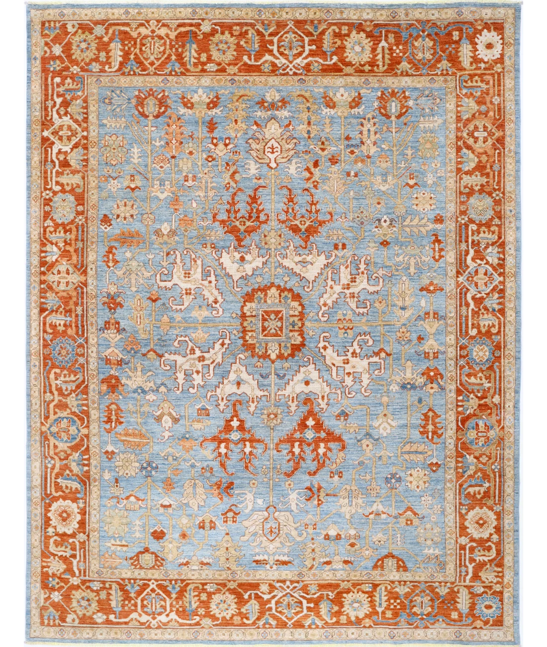 Hand Knotted Ziegler Wool Rug 7' 10" X 10' 2" 7' 10" X 10' 2" (239 X 310) / Blue / Red