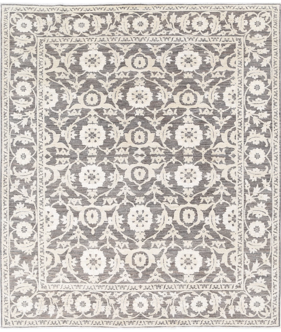 Hand Knotted Ziegler Wool Rug 7' 9" X 9' 0" 7' 9" X 9' 0" (236 X 274) / Brown / Ivory