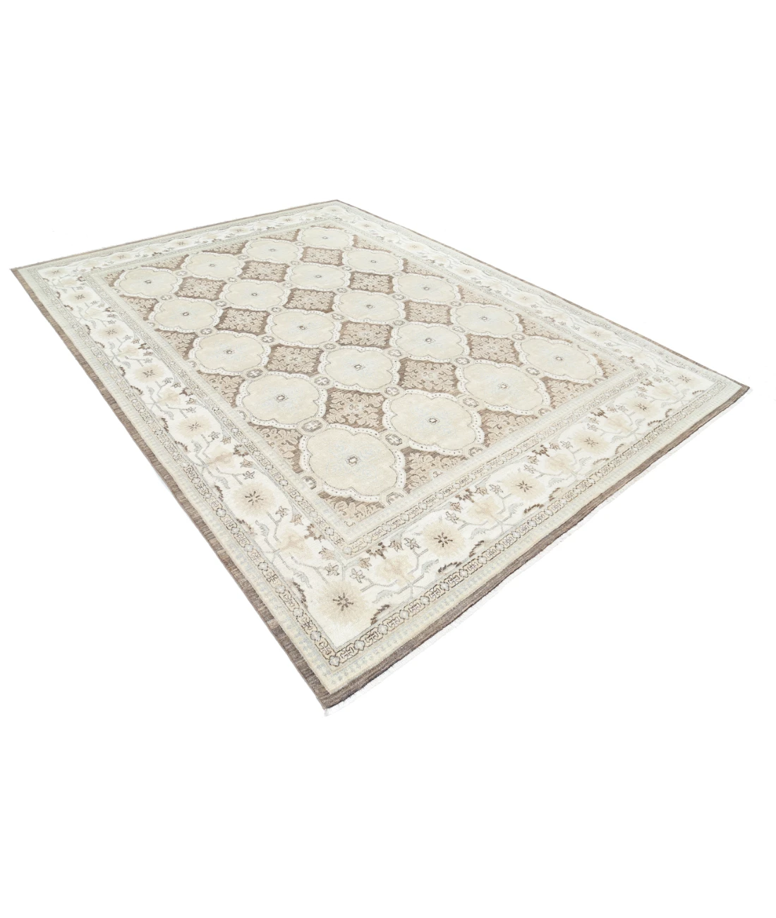 Hand Knotted Ziegler Wool Rug 8' 0" X 10' 9" 8' 0" X 10' 9" (244 X 328) / Ivory / Brown
