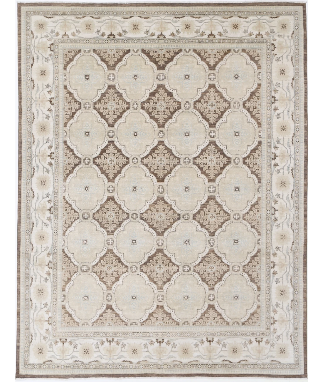 Hand Knotted Ziegler Wool Rug 8' 0" X 10' 9" 8' 0" X 10' 9" (244 X 328) / Ivory / Brown