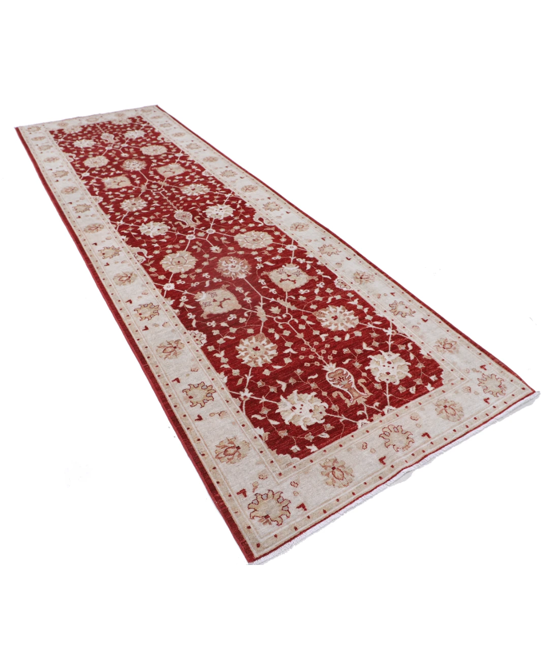 Hand Knotted Ziegler Wool Rug 4' 2" X 12' 7" 4' 2" X 12' 7" (127 X 383) / Red / Ivory