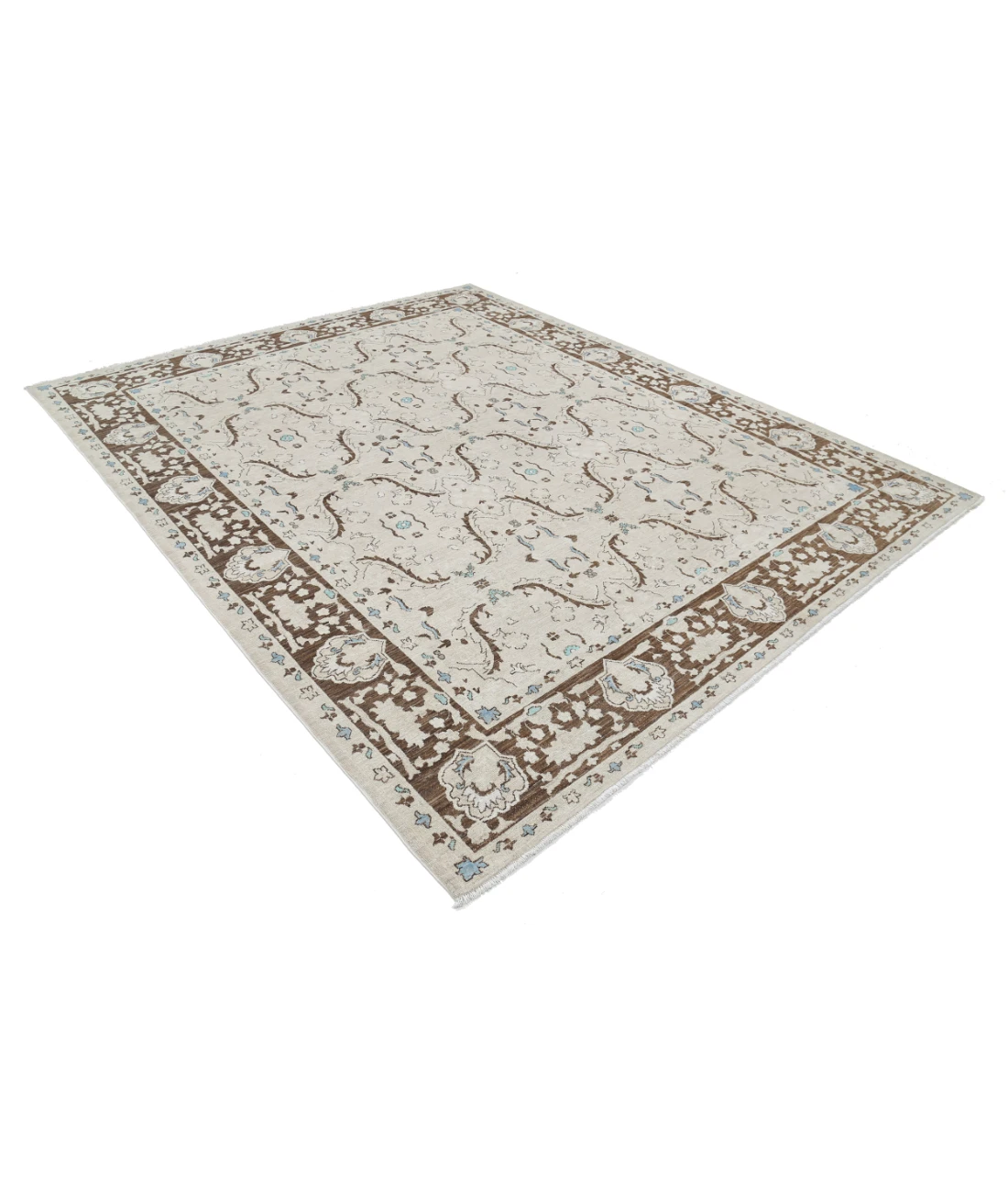 Hand Knotted Ziegler Wool Rug 7' 10" X 9' 7" 7' 10" X 9' 7" (239 X 292) / Ivory / Brown