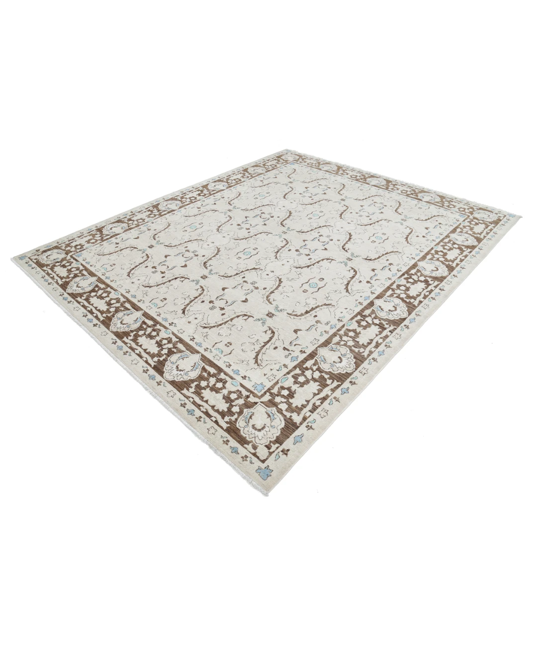 Hand Knotted Ziegler Wool Rug 7' 10" X 9' 7" 7' 10" X 9' 7" (239 X 292) / Ivory / Brown