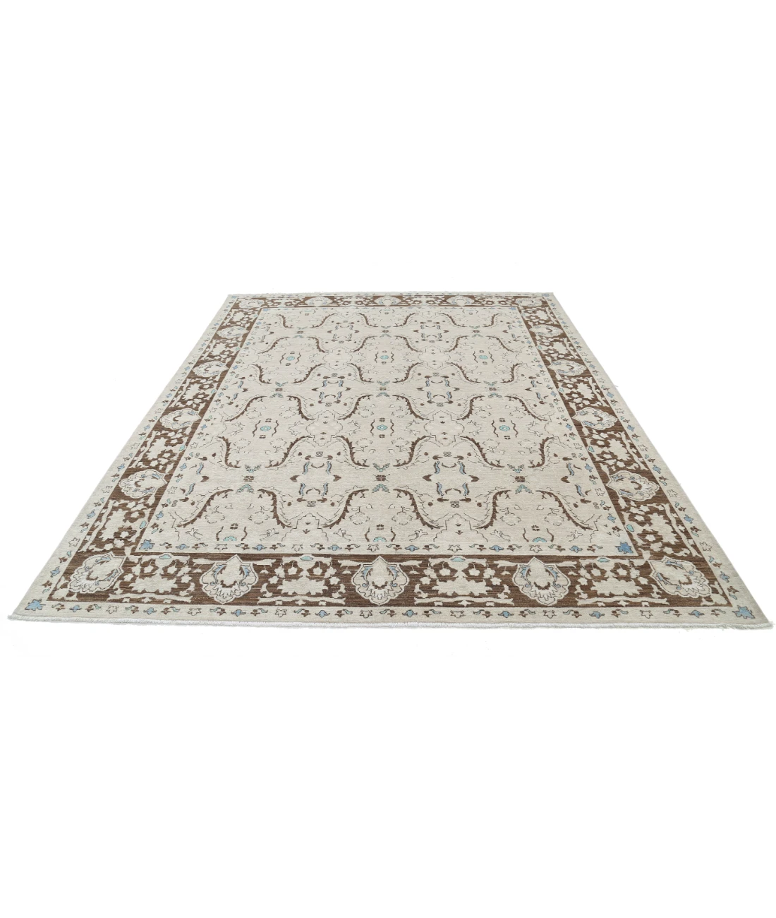 Hand Knotted Ziegler Wool Rug 7' 10" X 9' 7" 7' 10" X 9' 7" (239 X 292) / Ivory / Brown