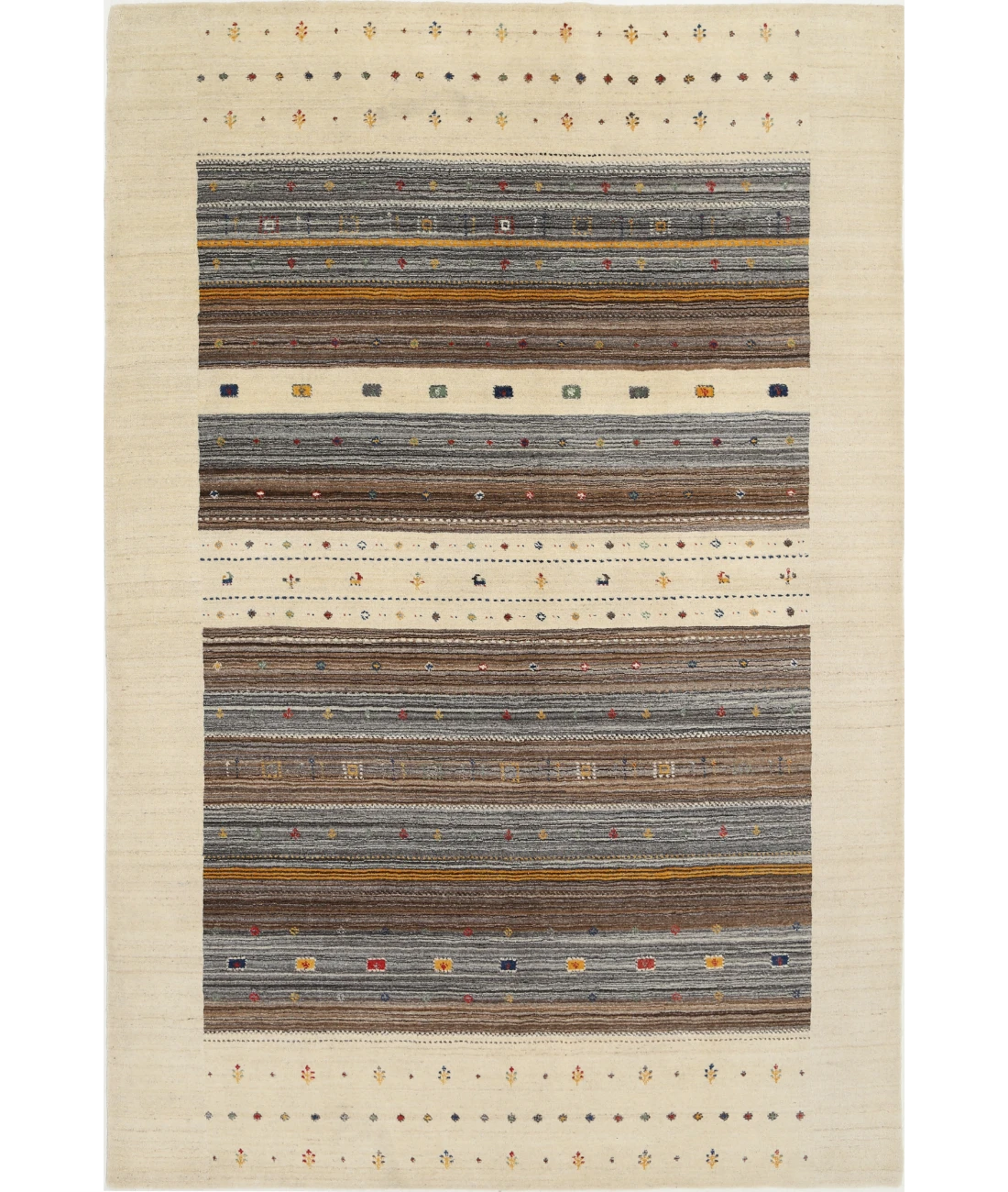 Hand Made Lori Wool Rug 6' 7" X 9' 9" 6' 7" X 9' 9" (201 X 297) / Ivory / Ivory