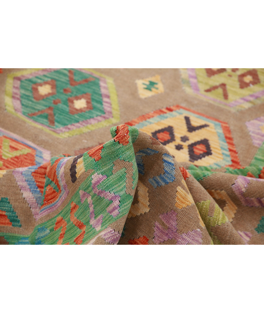 Maimana-Kilim 6'6'' X 9'8'' Hand-Knotted Wool Kilim 6'6'' x 9'8'' (195 X 290) / Brown / Multi