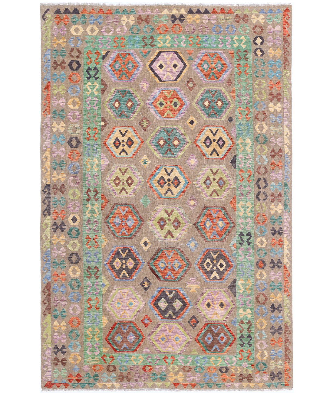 Maimana-Kilim 6'6'' X 9'8'' Hand-Knotted Wool Kilim 6'6'' x 9'8'' (195 X 290) / Brown / Multi