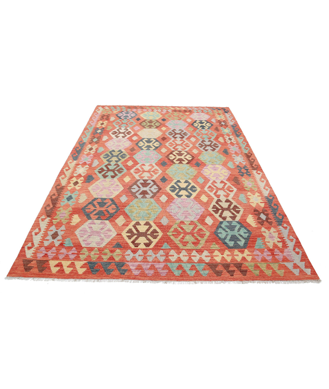 Maimana-Kilim 6'6'' X 9'8'' Hand-Knotted Wool Kilim 6'6'' x 9'8'' (195 X 290) / Red / Red